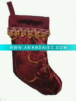 Wholesale 19inches satin stocking with embroidery and gold lace