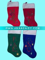 Wholesale 19" Felt embroidery stocking with white plush cuff
