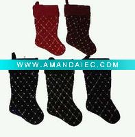 Wholesale 19inches velvet quilt stocking with gold bead.