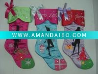 Wholesale 20inches satin stocking with embroidery pattern and bowknot cuff