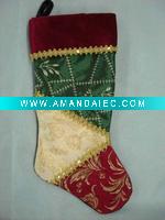 Wholesale 20inches jigsawing stocking with velvet cuff gold laciness