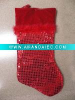 Wholesale 19inches sequins stocking with velvet cuff and feather laciness