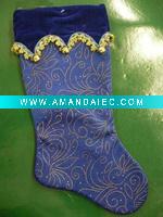 Wholesale 19inches satin stocking with velvet cuff and embroidery pattern