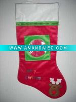 Wholesale 18.5inches velvet stocking with embroidery pattern and pocktet