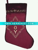 Wholesale 19inches satin stocking with embroidery pattern