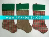 Wholesale 19inches checked fabric stocking with velvet cuff