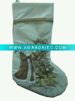 Wholesale 20 inches satin stocking with hand embroidery pattern and gold lace