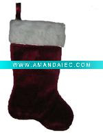 Wholesale 17in burgundy plush stocking Christmas plush stocking