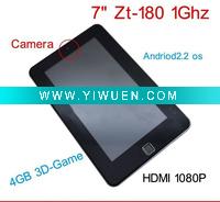 Wholesale Free Shipping 7 inch ZT180 UPAD Google Android 2.2 Flash Player 10.1 1GHz 256MB RAM 4GB Nand Flash Camera Tablet PC