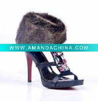 Wholesale Beaded upper woman sandals fur