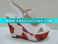 Wholesale brand,women's heels,women's white sandals,wood bottom,