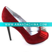 Wholesale VELONY 2011New arrival sexy red suede leather high heel peep toe wedding shoes for women with bowknot+diamond