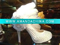 Wholesale FS027 New arrival white with feather high heel lady wedding shoes