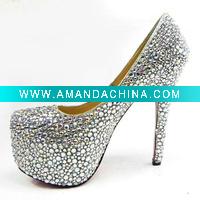 Wholesale Silver colorful diamond high heeled summer shoes sandals CLF045 free shipping