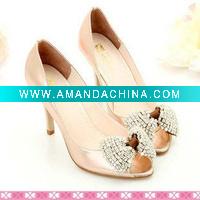 Wholesale WS020 Fashionable super quality jeweled bow low heel peep toe wedding shoes