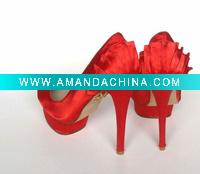 Wholesale red satin high heel lady shoe for wedding and evening