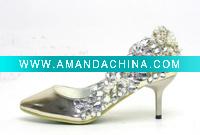 Wholesale ws-172 golden shoes with silver crystals bridal wedding shoes