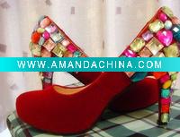 Wholesale FS020 New arrival colorful rhinestones high heel red wedding shoes