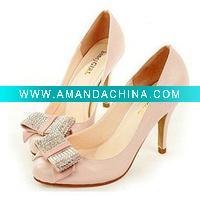 Wholesale WS011 Fashionable super quality jeweled bow pink wedding shoes