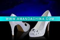 Wholesale WS049 Super quality sparkle jeweled peep toe white wedding shoes