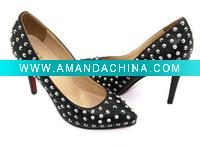 Wholesale VL034 Free shipping wedding shoes black color with rivet pointed sexy design