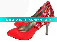 Wholesale ws-059 custom make red festiva satin rhinestones crystals bridal wedding shoes party evening shoes