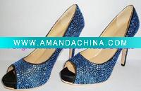 Wholesale Blue crystal high heel shoes , fashion ladies party shoes