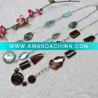 Wholesale fashion necklace of red agate and blue agate and the metal