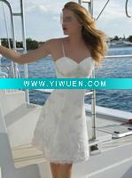 Wholesale SW039 free shipping spaghetti strap appliqued crystal sheer overlay short wedding dress