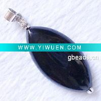 Wholesale Zircon(C.Z) pendant with glass beads, brass, platina plated, horse eye, 44x18x6mm, sold individually
