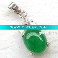 Wholesale Gemstone pendant, malay jade(dyed), brass, platina plated, oval, 18x8x7mm, sold individually