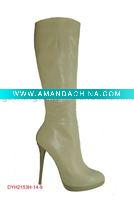 Wholesale beige leather tight high heel boots for women