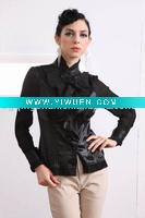 Wholesale Hot Sell Black Long Sleeve Satin Blouse for Women