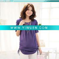Wholesale Qianlixiu New plus size summer round neck puff sleeve blouse,4 colors(Q2038)