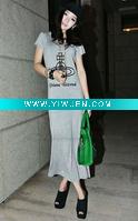 Wholesale FY3911 lady casual long t-shirt cotton dress grey