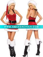 Wholesale Santa Christmas Fur Mini Dress/Sexy Christmas Costume