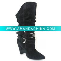 Wholesale LYT107-7VELONY latest sexy black spike heel suede pointed toe Roman style fashion boots with buckle