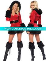 3 Piece Hooded Fur Trim Velvet Santa Costume