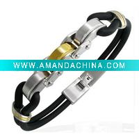 Wholesale 3-Tone Stainless Steel Rubber Bracelet