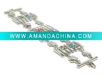 Wholesale Multi color crystal flower and metal link bracelet