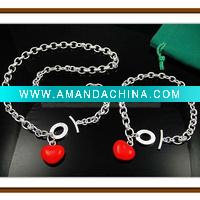 Wholesale red ruby Men's charms links necklace&bracelet set
