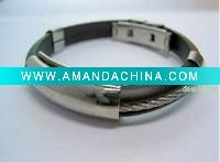 Wholesale STAINLESS STEEL CABLE RUBBER MENS BANGLE BRACELET