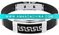 Wholesale Fashion stainless steel and rubber bracelet