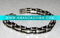 Wholesale Biker Style Stainless Steel Bracelets with Black Accent Industrial Rubber