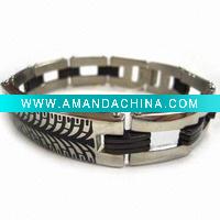 Wholesale Fashion stainless steel rubber bracelet