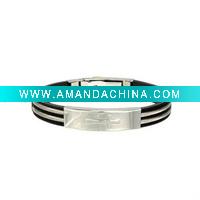 Wholesale 10mm Wide Stainless Steel and Rubber Cross Mens Bracelet