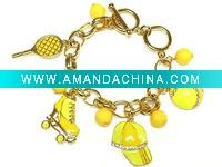 Wholesale Leisure sports charm and acrylic bead toggle bracelet