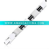 Wholesale 2011 Best seller Stainless Steel Black Rubber Bracelet