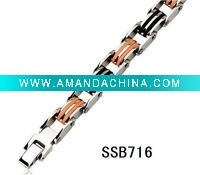 Wholesale Black and orange rubber stainless steel bracelet