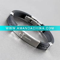 Wholesale STAINLESS STEEL BLACK RUBBER CUFF BRACELET